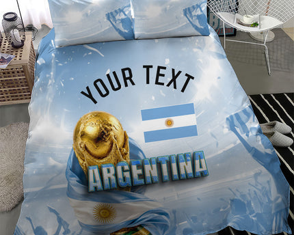 Personalized Argentina Football Champion Trophy Bedding Set Flag Soccer Fan Graphic