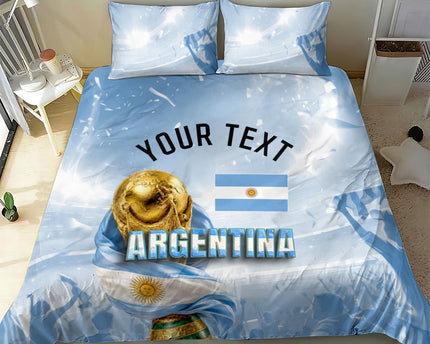 Personalized Argentina Football Champion Trophy Bedding Set Flag Soccer Fan Graphic