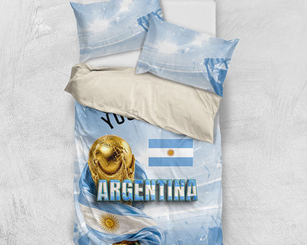 Personalized Argentina Football Champion Trophy Bedding Set Flag Soccer Fan Graphic