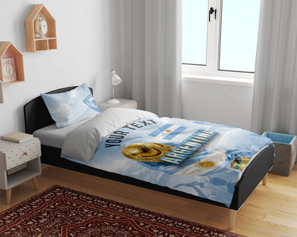 Personalized Argentina Football Champion Trophy Bedding Set Flag Soccer Fan Graphic