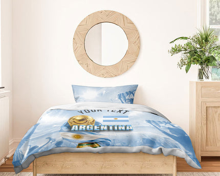Personalized Argentina Football Champion Trophy Bedding Set Flag Soccer Fan Graphic