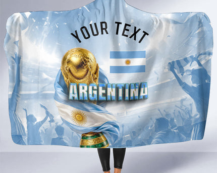 Personalized Argentina Football Champion Trophy Hooded Blanket Flag Soccer Fan Graphic