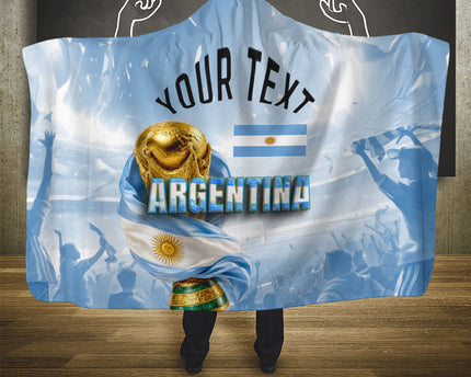 Personalized Argentina Football Champion Trophy Hooded Blanket Flag Soccer Fan Graphic