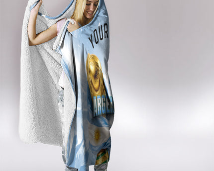 Personalized Argentina Football Champion Trophy Hooded Blanket Flag Soccer Fan Graphic