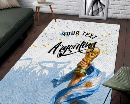 Personalized Argentina Football Area Rug Soccer Trophy Celebration Flag Graphic