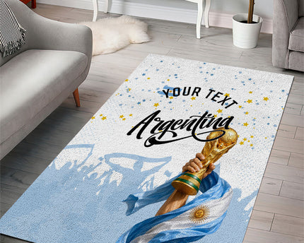 Personalized Argentina Football Area Rug Soccer Trophy Celebration Flag Graphic