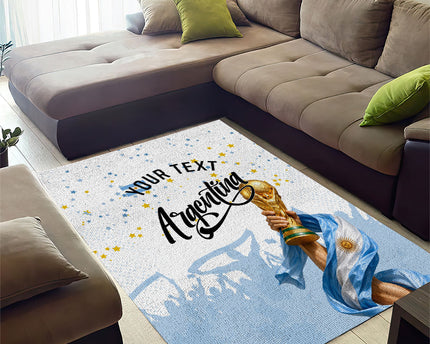 Personalized Argentina Football Area Rug Soccer Trophy Celebration Flag Graphic