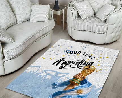 Personalized Argentina Football Area Rug Soccer Trophy Celebration Flag Graphic