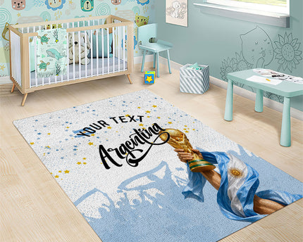Personalized Argentina Football Area Rug Soccer Trophy Celebration Flag Graphic