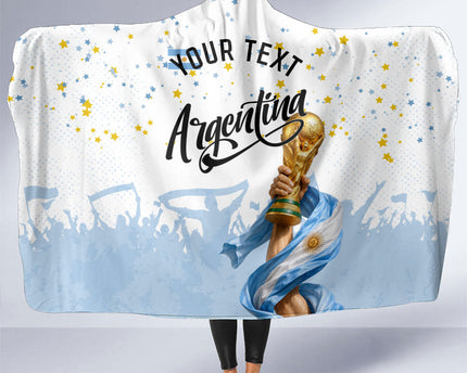 Personalized Argentina Football Hooded Blanket Soccer Trophy Celebration Flag Graphic