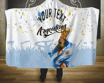 Personalized Argentina Football Hooded Blanket Soccer Trophy Celebration Flag Graphic