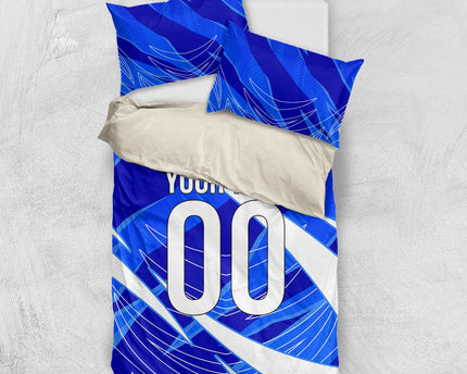 Personalized Uzbekistan Soccer Wolf Mascot Bedding Set Uzbekistan Football Dynamic Cartoon Geometric