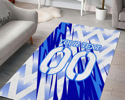Personalized Uzbekistan Soccer Area Rug Wolf Mascot Chevron Zigzag Pattern