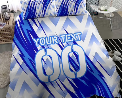 Personalized Uzbekistan Soccer Bedding Set Wolf Mascot Chevron Zigzag Pattern