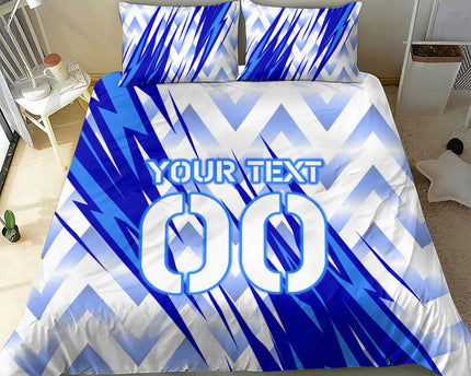 Personalized Uzbekistan Soccer Bedding Set Wolf Mascot Chevron Zigzag Pattern