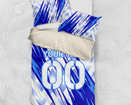 Personalized Uzbekistan Soccer Bedding Set Wolf Mascot Chevron Zigzag Pattern