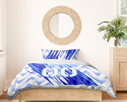 Personalized Uzbekistan Soccer Bedding Set Wolf Mascot Chevron Zigzag Pattern