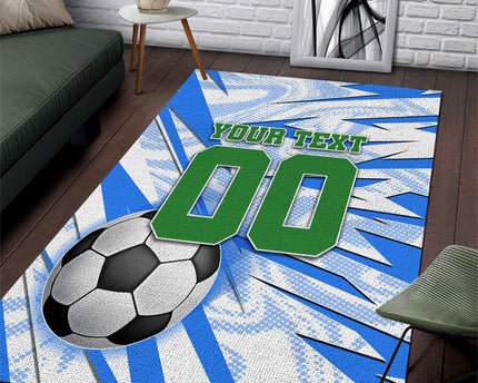 Personalized Uzbekistan Soccer Area Rug White Wolves Football Halftone Pattern