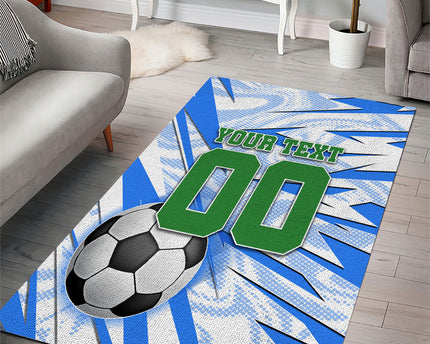 Personalized Uzbekistan Soccer Area Rug White Wolves Football Halftone Pattern