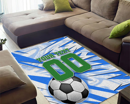 Personalized Uzbekistan Soccer Area Rug White Wolves Football Halftone Pattern