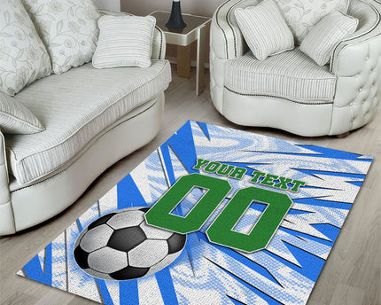 Personalized Uzbekistan Soccer Area Rug White Wolves Football Halftone Pattern