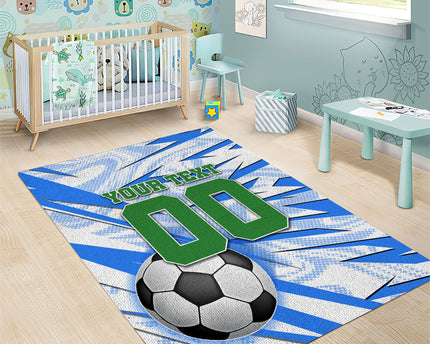 Personalized Uzbekistan Soccer Area Rug White Wolves Football Halftone Pattern
