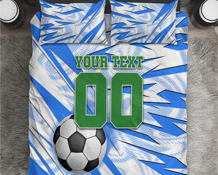 Personalized Uzbekistan Soccer Bedding Set White Wolves Football Halftone Pattern