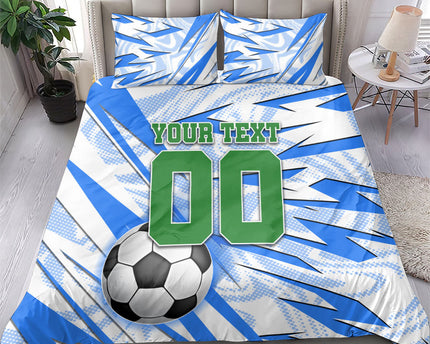 Personalized Uzbekistan Soccer Bedding Set White Wolves Football Halftone Pattern