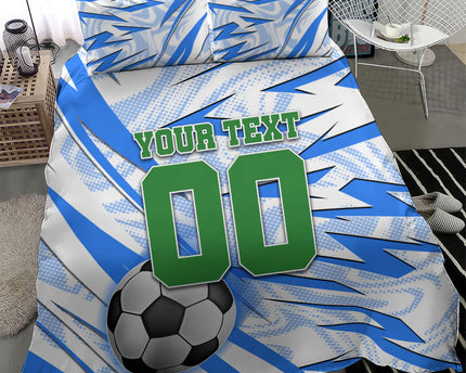 Personalized Uzbekistan Soccer Bedding Set White Wolves Football Halftone Pattern