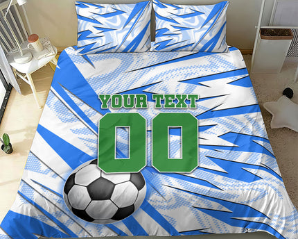 Personalized Uzbekistan Soccer Bedding Set White Wolves Football Halftone Pattern