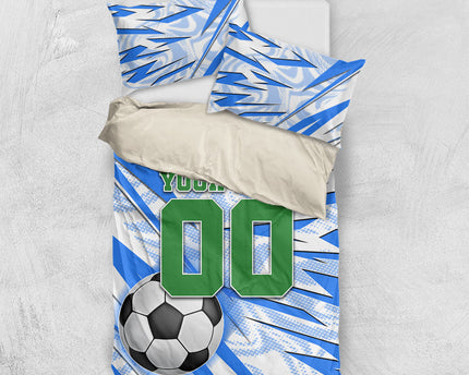 Personalized Uzbekistan Soccer Bedding Set White Wolves Football Halftone Pattern