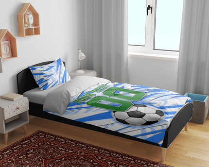 Personalized Uzbekistan Soccer Bedding Set White Wolves Football Halftone Pattern