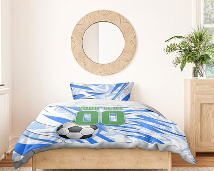 Personalized Uzbekistan Soccer Bedding Set White Wolves Football Halftone Pattern