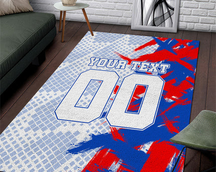 Personalized England Football Area Rug Fierce Lion Mascot Abstract Brush Stroke