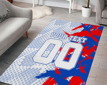 Personalized England Football Area Rug Fierce Lion Mascot Abstract Brush Stroke