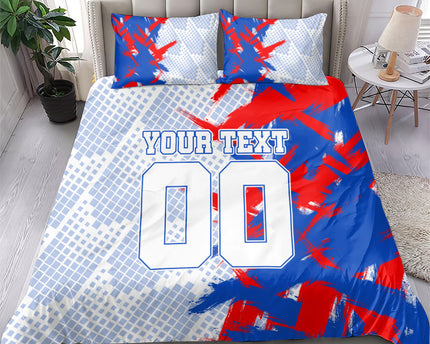 Personalized England Football Bedding Set Fierce Lion Mascot Abstract Brush Stroke