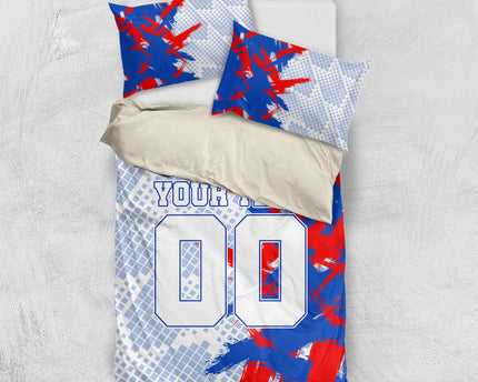 Personalized England Football Bedding Set Fierce Lion Mascot Abstract Brush Stroke