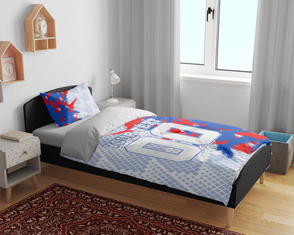 Personalized England Football Bedding Set Fierce Lion Mascot Abstract Brush Stroke