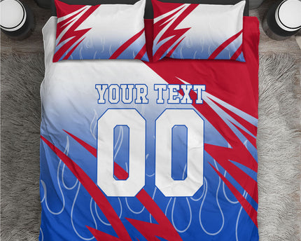 Personalized England Football Bedding Set Dynamic Lion Athlete Red Blue Flame