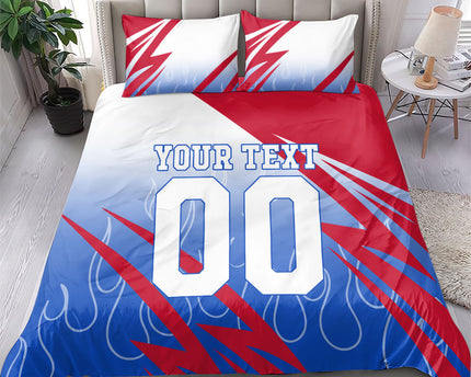 Personalized England Football Bedding Set Dynamic Lion Athlete Red Blue Flame