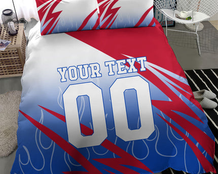Personalized England Football Bedding Set Dynamic Lion Athlete Red Blue Flame