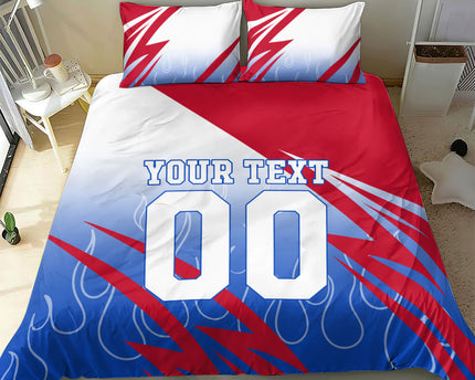 Personalized England Football Bedding Set Dynamic Lion Athlete Red Blue Flame