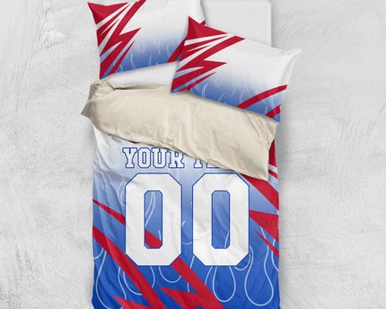 Personalized England Football Bedding Set Dynamic Lion Athlete Red Blue Flame