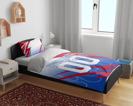 Personalized England Football Bedding Set Dynamic Lion Athlete Red Blue Flame