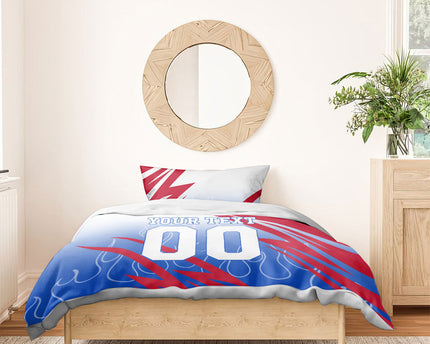Personalized England Football Bedding Set Dynamic Lion Athlete Red Blue Flame
