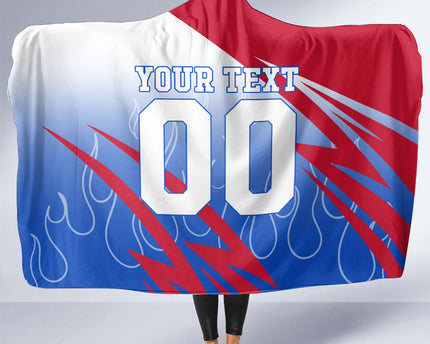 Personalized England Football Hooded Blanket Dynamic Lion Athlete Red Blue Flame