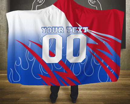 Personalized England Football Hooded Blanket Dynamic Lion Athlete Red Blue Flame