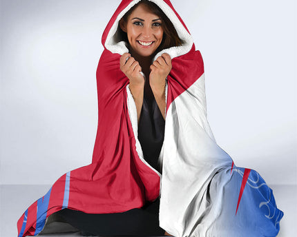 Personalized England Football Hooded Blanket Dynamic Lion Athlete Red Blue Flame