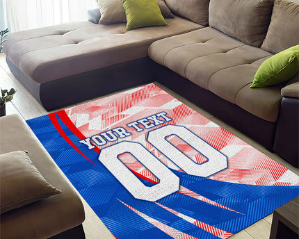 Personalized England Football Area Rug Powerful Lion Kicking Ball Red Blue Chevron Zigzag