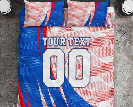 Personalized England Football Bedding Set Powerful Lion Kicking Ball Red Blue Chevron Zigzag